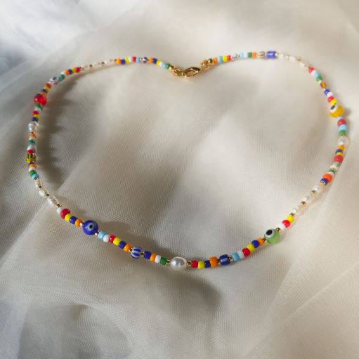 Rainbow heart statement necklace - lampwork beads & jewellery