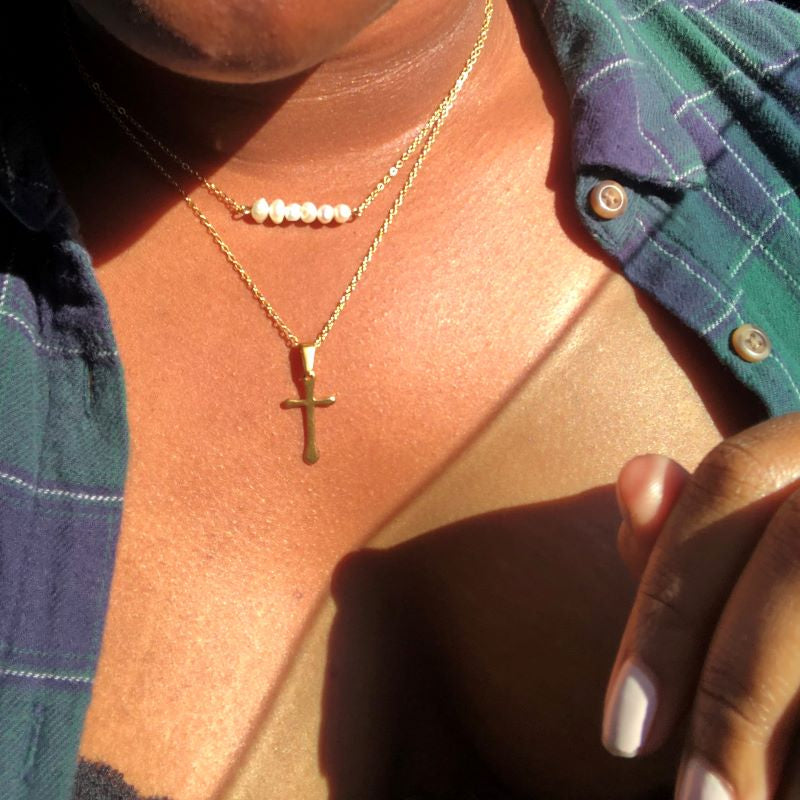 Gold Cross Pendant Layering Necklace