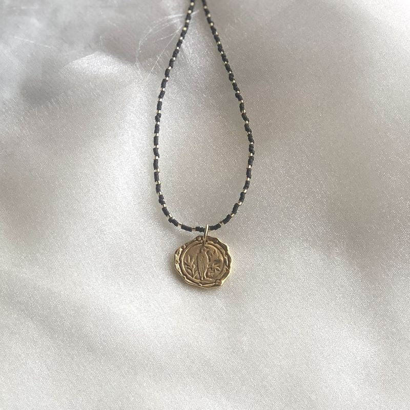 Beaded Coin Charm Necklace