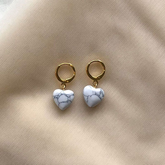 Stone Heart Dangle Earrings