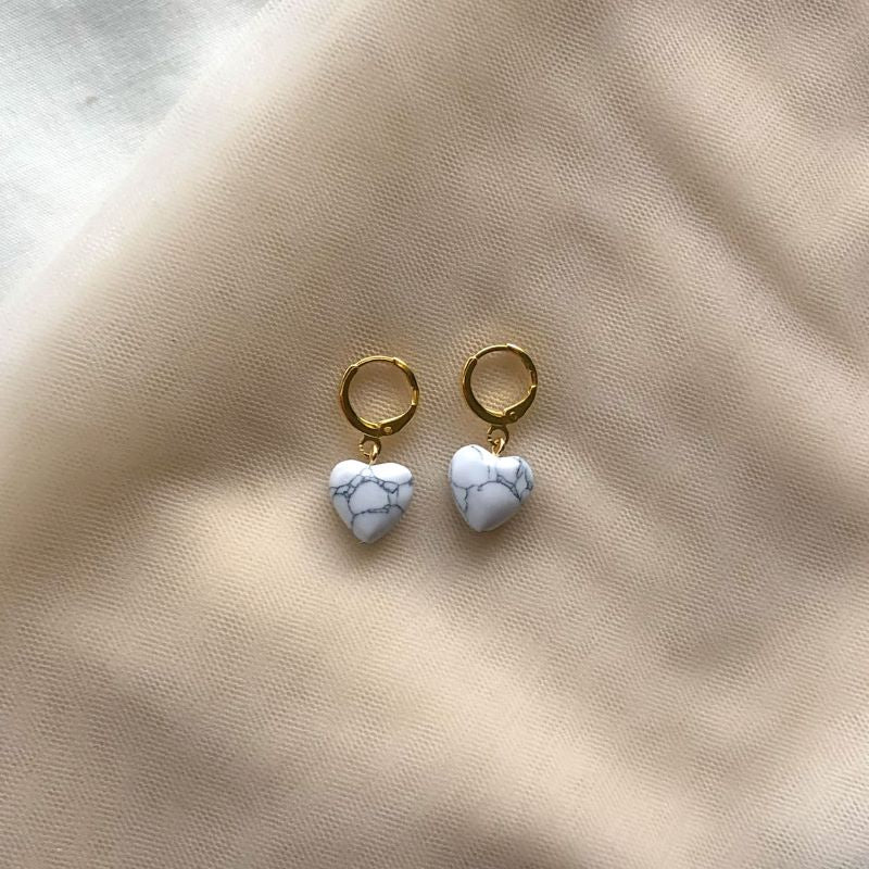Heart Stone Huggie Earrings